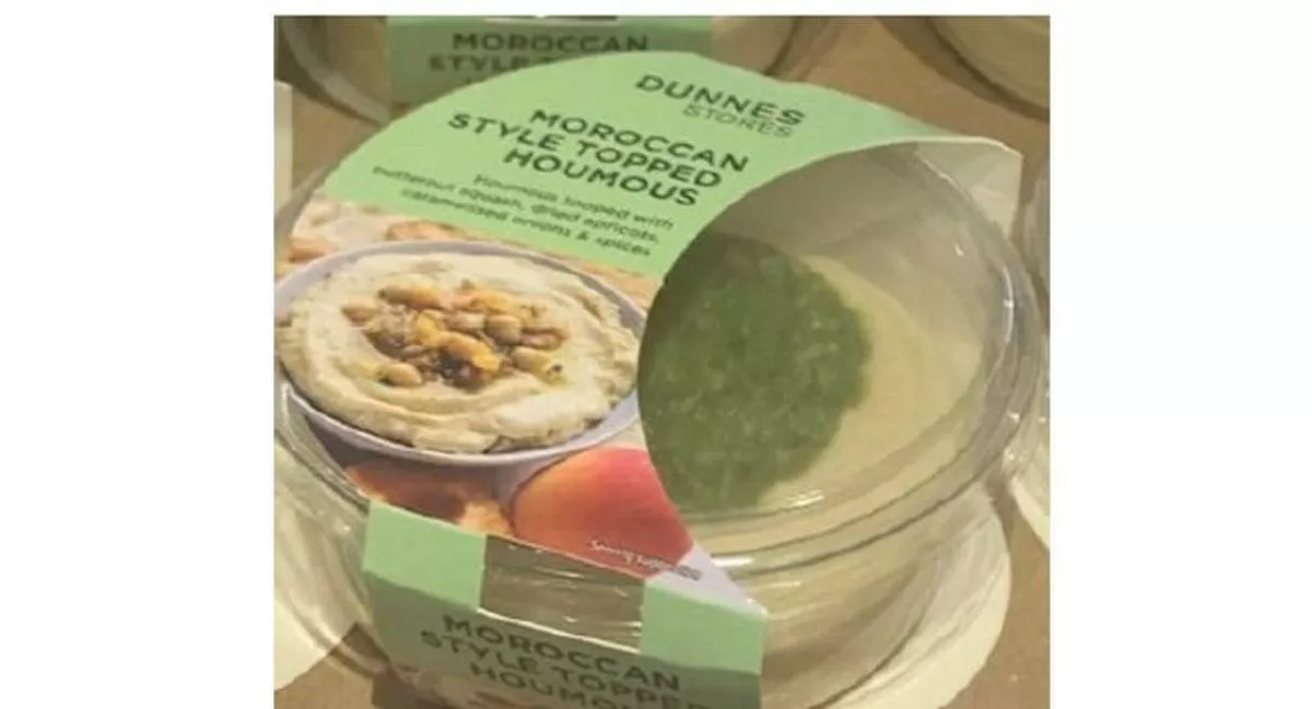 A warning has been issued to shoppers after it was discovered specific batches of Dunnes Stores Moroccan Style Topped Houmous contain milk and egg which is not declared on the ingredients list on the affected batches