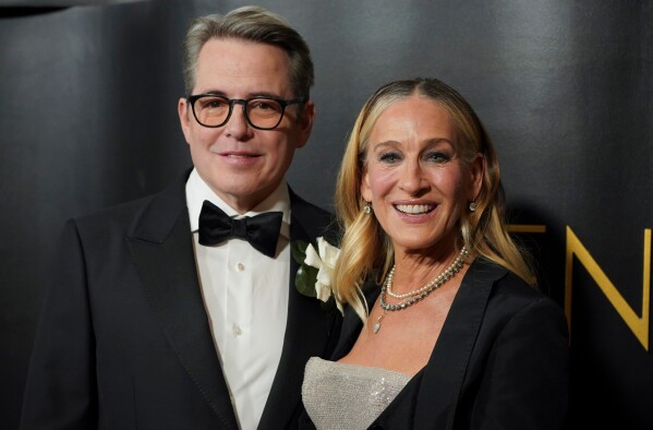 Matthew Broderick, left, and Sarah Jessica Parker arrive at the Golden Globes Golden Eve on Tuesday, Jan. 6, 2026, at The Beverly Hilton Hotel, in Beverly Hills, Calif. (Photo by Jordan Strauss/Invision/AP)