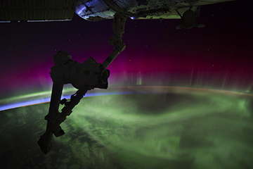 Satellite image of the aurora borealis from the International Space Station