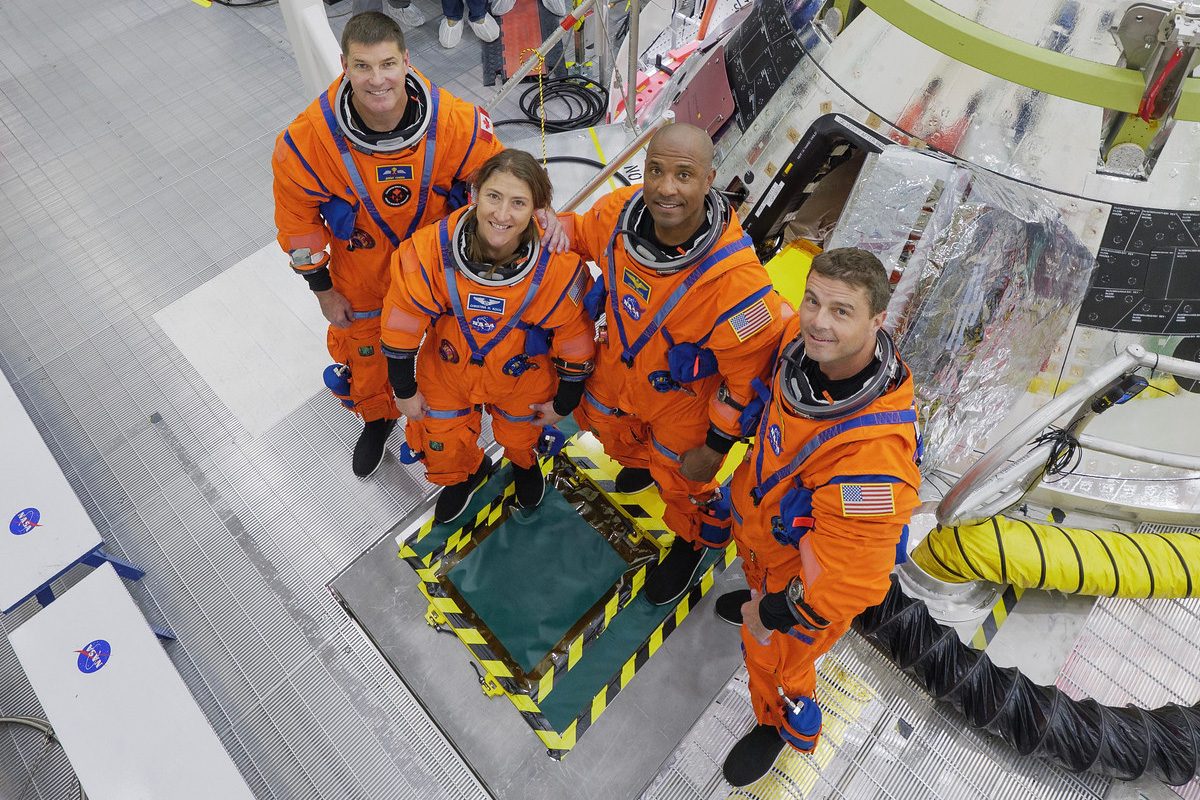 The Artemis II crew Jeremy Hansen, Christina Koch, Victor Glover and Reid Wiseman during training at Kennedy Space Center, Florida, 31 July 2025. Credit: NASA