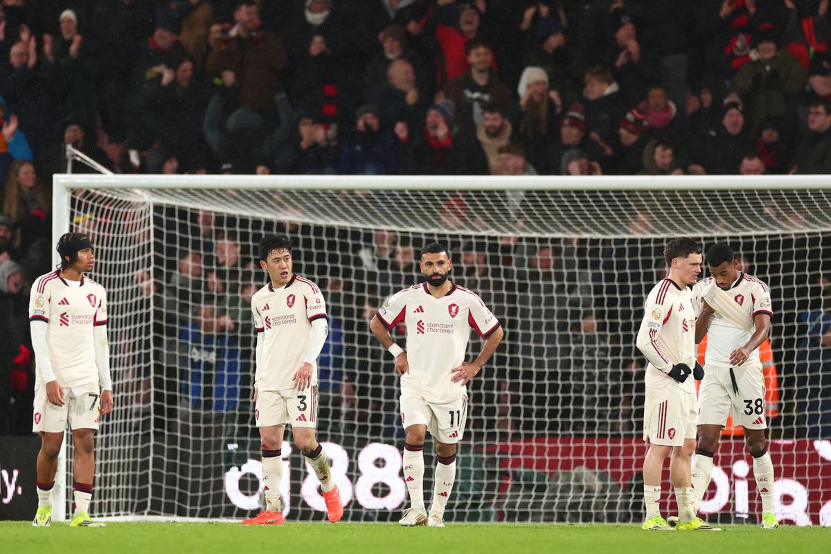 
BOURNEMOUTH, ENGLAND - JANUARY 24: A dejected looking Mohamed Salah of Liverpool after Amine Adli of Bournemouth scored for 3-2  during the Premier League match between Bournemouth and Liverpool at Vitality Stadium on January 24, 2026 in Bournemouth, England. (Photo by Shaun Brooks - CameraSport via Getty Images)