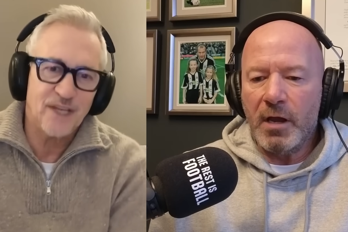Gary Lineker and Alan Shearer speaking on a podcast