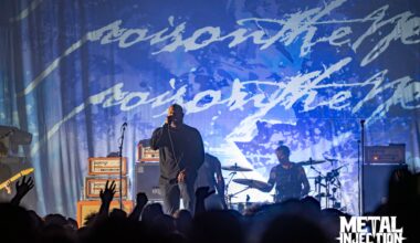 A photo of the band Poison The Well live.