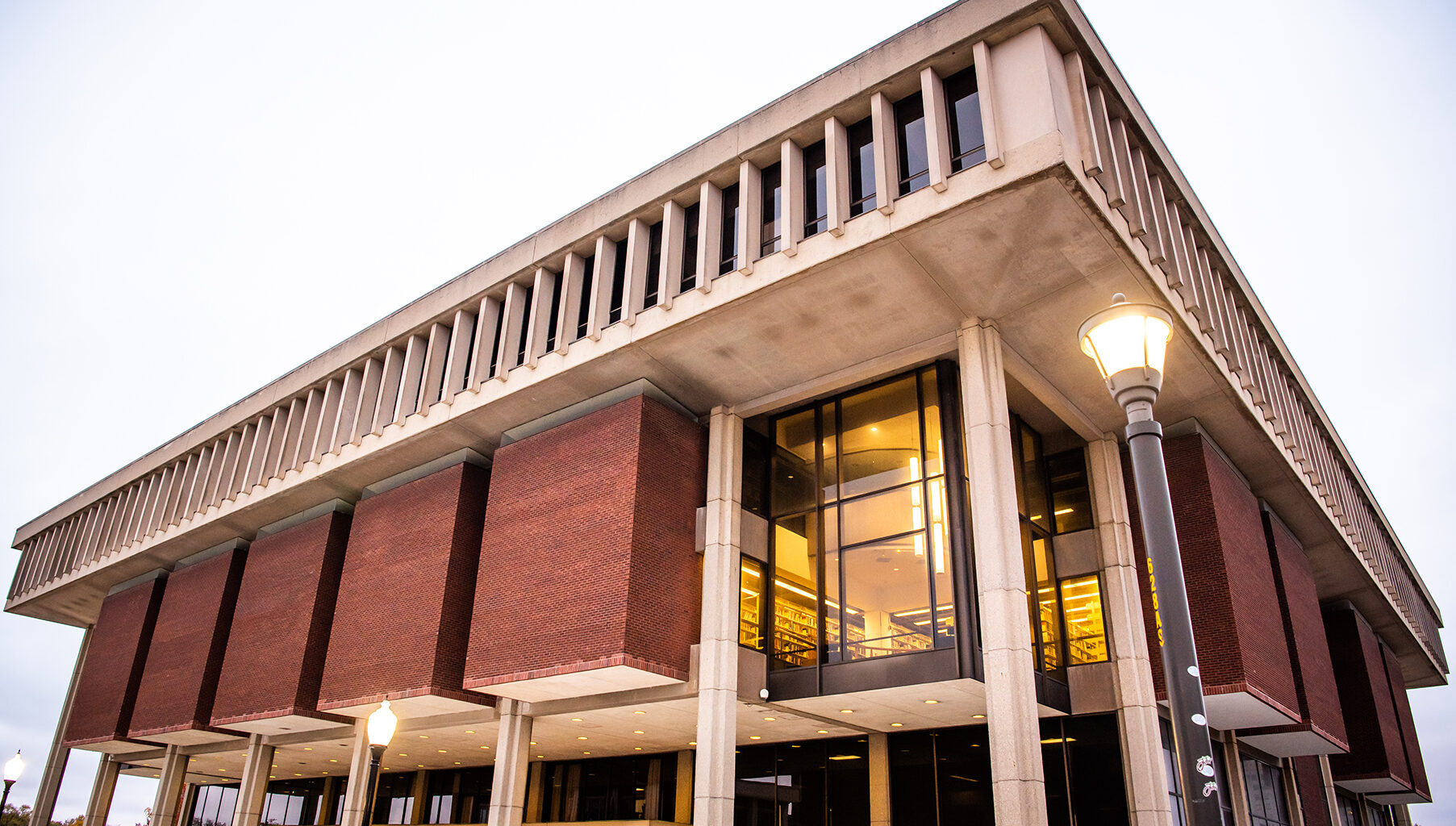 exterior of Milner Library as sun sets