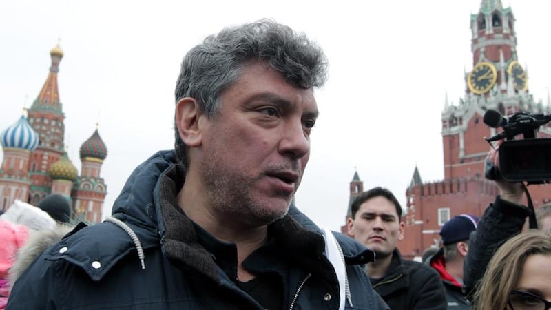 Boris Nemtsov in 2012 taking part in a protest against Vladimir Putin on at the Red square in Moscow. Photograph: EPA