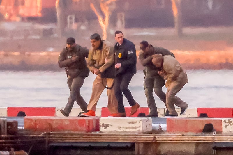 Nicolás Maduro arrives at the Wall Street heliport ahead of his appearance in federal court in New York. Photograph: Michael Nagle/Bloomberg