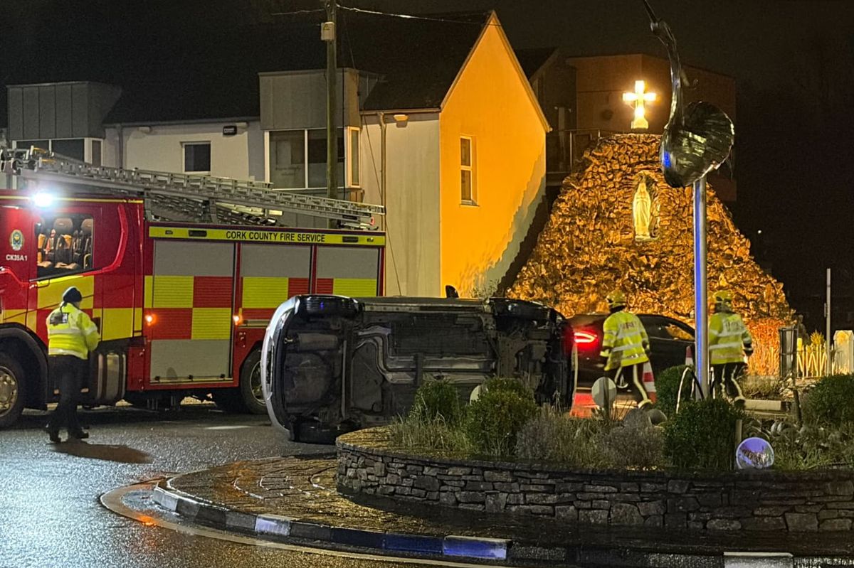 The car flipped at the church roundabout in Carrigaline