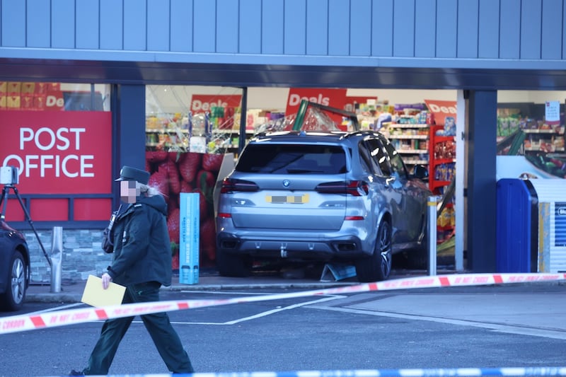 The scene in Clonoe County Tyrone where a car crashed into a garage. PICTURE: MAL MCCANN