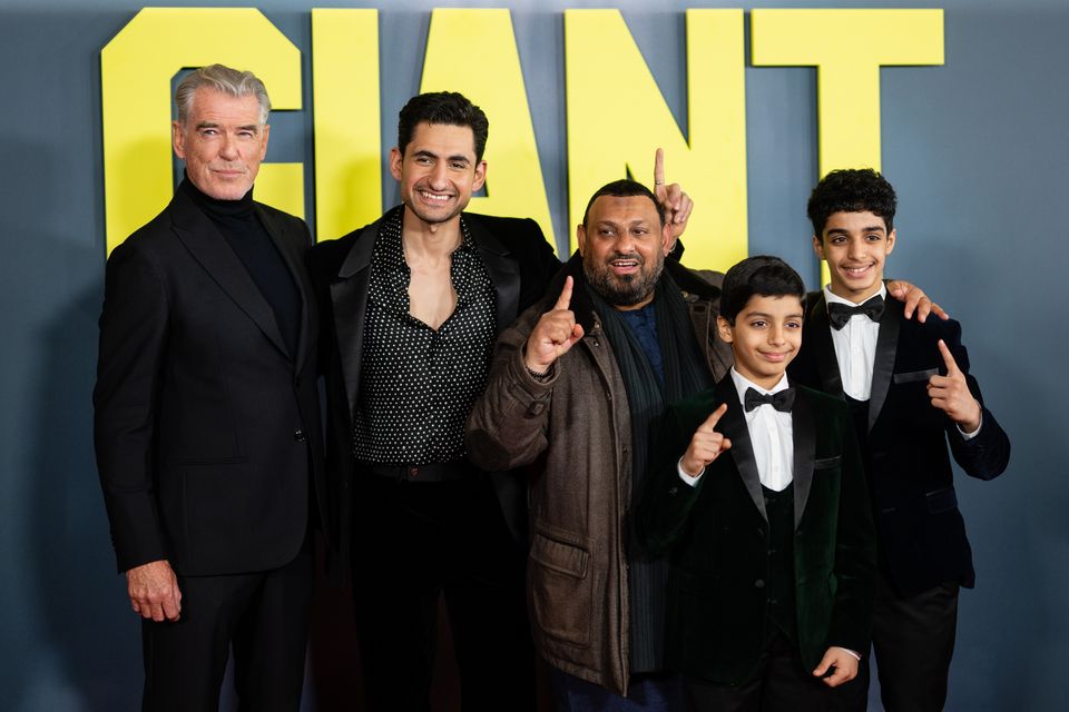 Pierce Brosnan, Amir El-Masry, ‘Prince’ Naseem Hamed and young actors Ghaith and Ali Saleh at a gala screening of ‘Giant’ in London. Photo: WireImage