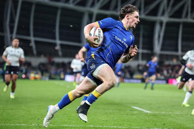 Joshua Kenny runs in a try for Leinster. Photograph: Dan Sheridan/Inpho