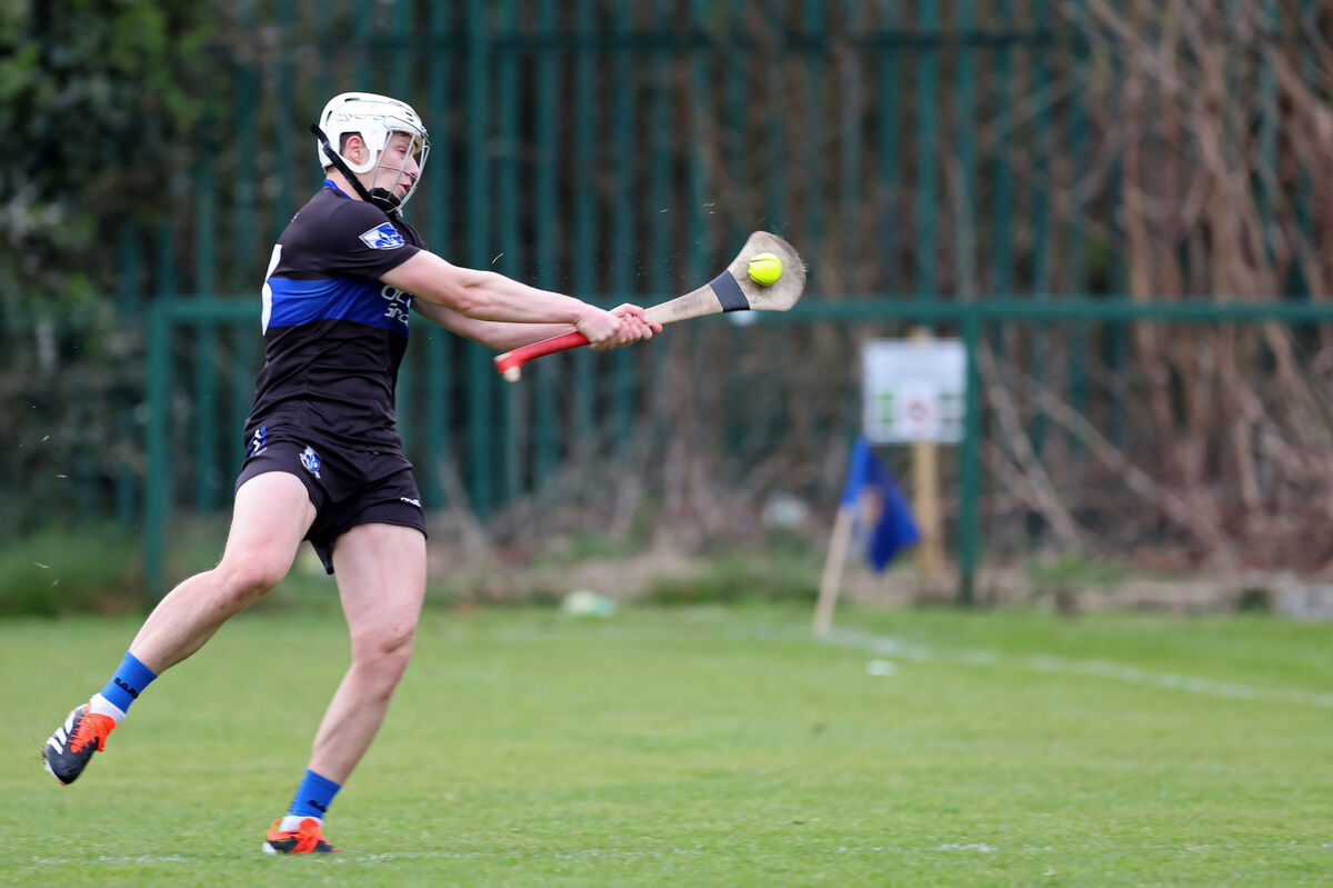 Colm McCarthy, Sarsfields, strikes the ball to score a first half goal against St Finbarr's during the RedFM Division 1 Hurling League in 2025. Picture: Jim Coughlan.