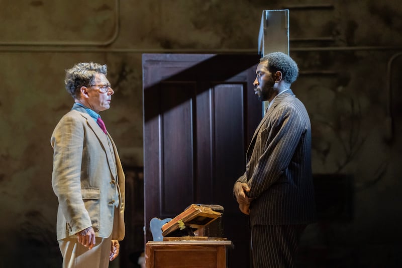 Richard Coyle as Atticus Finch and Aaron Shosanya as Tom Robinson in Aaron Sorkin's adaptation of Harper Lee's American classic. Photograph: Johan Persson