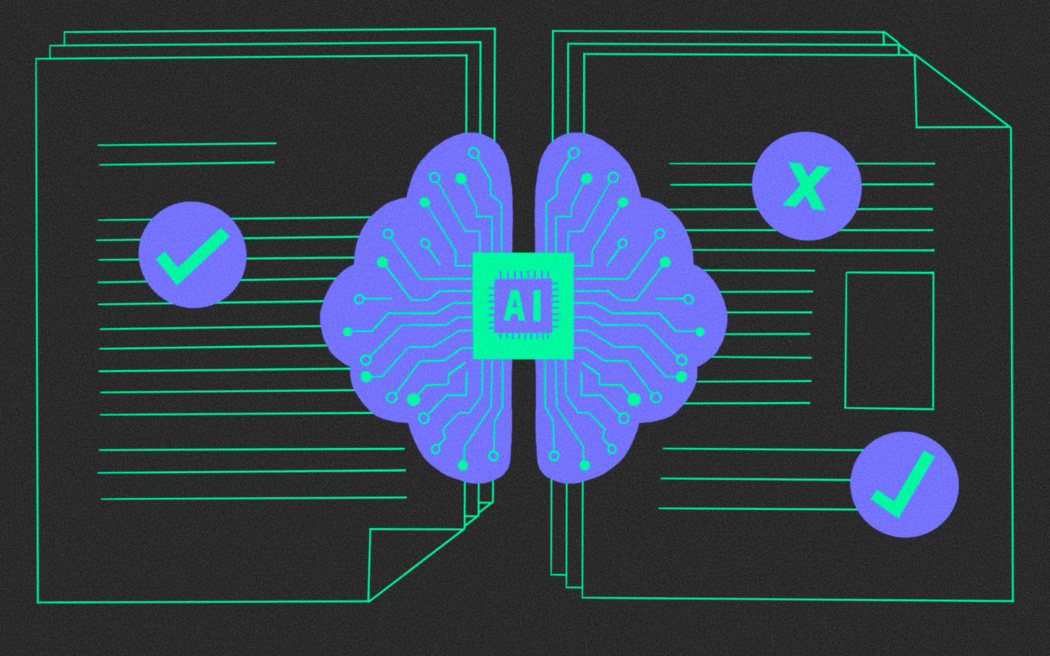 Stylised illustration of AI brain and documents