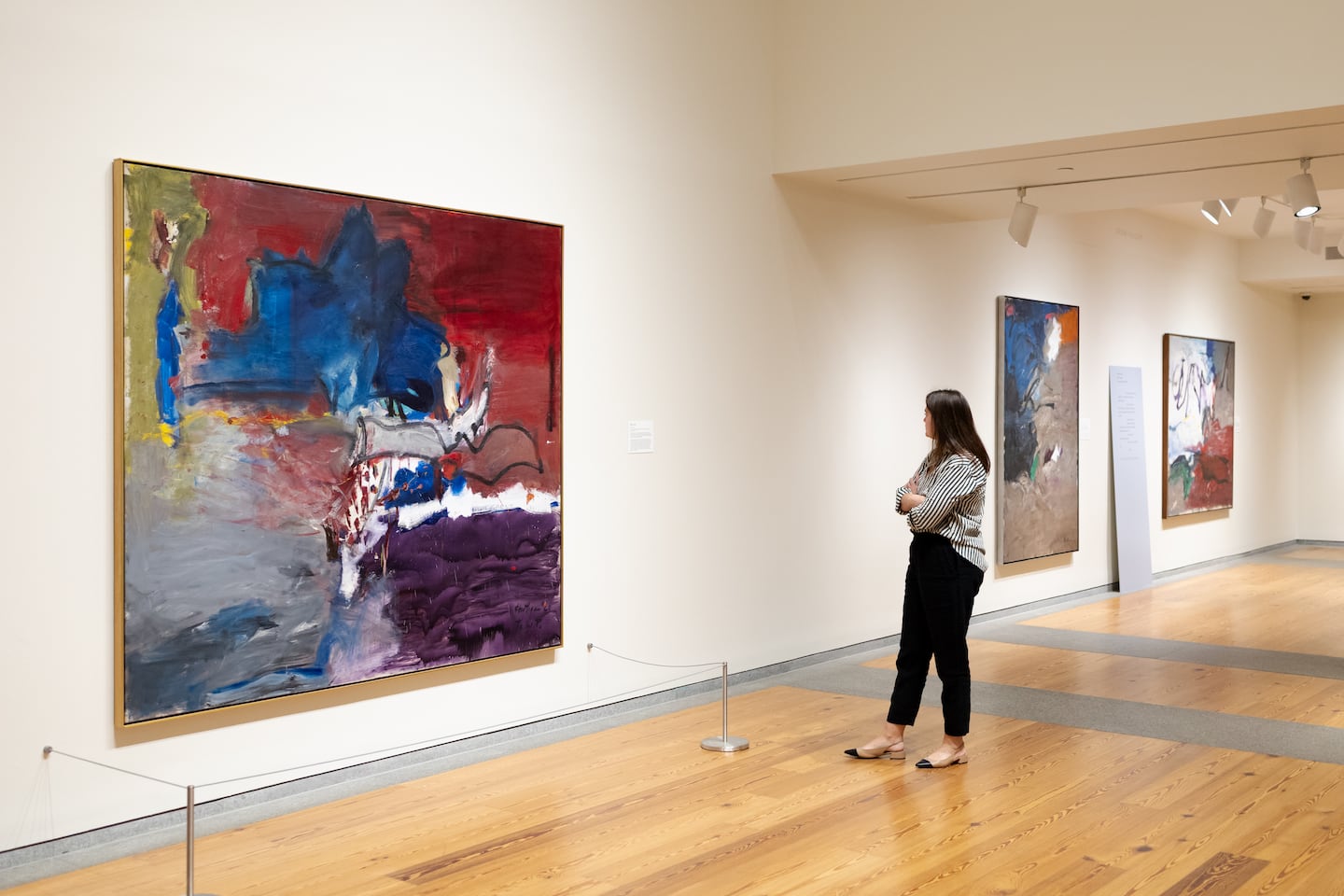 A viewer with Grace Hartigan's "Dido," 1960, at the Portland Museum of Art.