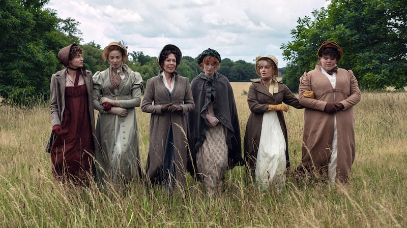 Pride and Prejudice: Emma Corrin, Freya Mavor, Oliva Colman, Hopey Parish and Hollie Avery. Photograph: Ludovic Robert/Netflix