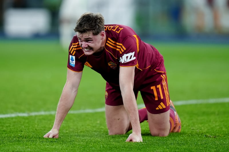 Evan Ferguson of AS Roma injured during a match between AS Roma and US Sassuolo at Stadio Olimpico on January 10th. Photograph: Giuseppe Maffia/NurPhoto via Getty Images