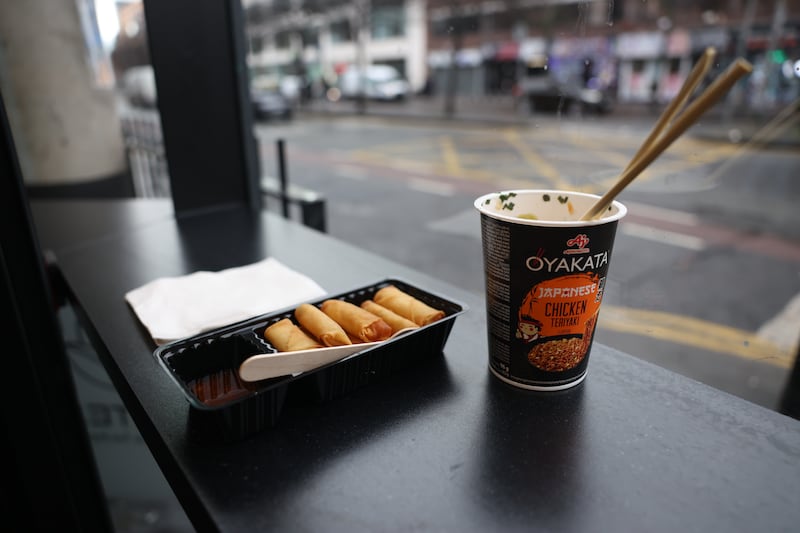 Ten spring rolls and instant noodles from Super Asia on Dublin's Parnell Street. Photograph: Enda O'Dowd