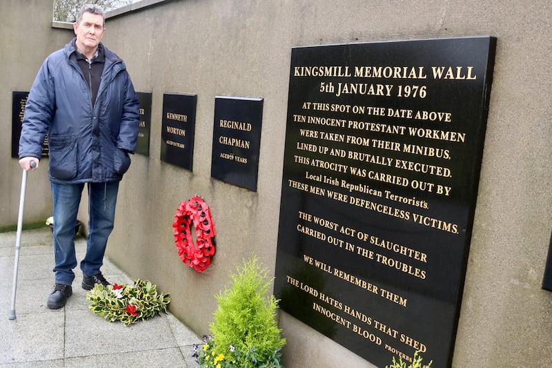 Colin Worton, brother of Kenneth Worton, who was murdered in the Kingsmill massacre of January 1976, at the memorial marking the spot of the atrocity