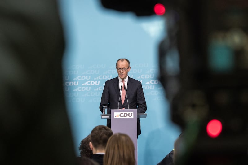German chancellor Friedrich Merz speaks to the media  in Berlin on Monday. Photograph: Nadja Wohlleben/Getty Images