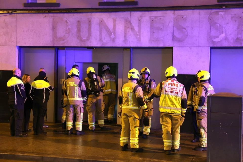 Louth Fire Brigade personnel inspect the forrmer Dunnes Stores grocery next door to Penney's on West Street. Photo: Paul Connor PHotography.