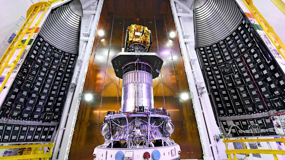 India's EOS-N1 satellite before encapsulation into the fairing of its PSLV rocket.