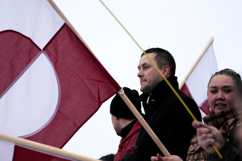 Greenlandic prime minister Jens-Frederik Nielsen taking part in a demonstration on Saturday that gathered almost a third of the Nuuk's population to protest against the US president's plans to take Greenland.
Photograph: Alessandro Rampazzo/ AFP via Getty Images