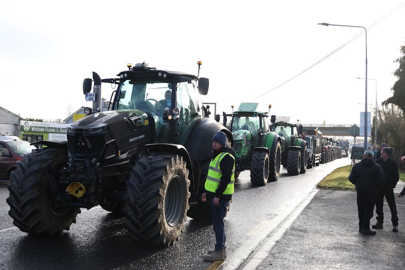 Farmers in convoy at the demonstration. Photograph: Enda O’Dowd