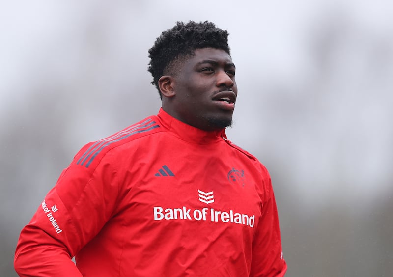 Seán Edogbo during a Munster training session at UL on Monday. Photograph: Tom O’Hanlon/Inpho