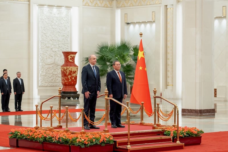 Martin with Chinese premier Li Qiang in Bejing on January 6th. Photograph: Government of Ireland/PA Wire