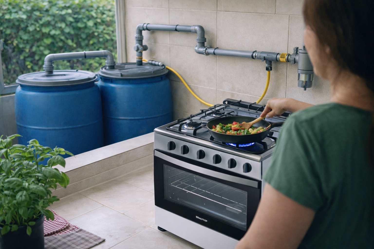 Stop buying gas cylinders, get free cooking gas all year round at home using two blue kegs and PVC pipes.