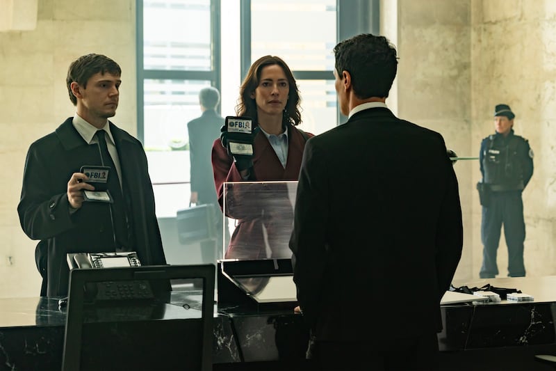 Law enforcement agents are played by those notorious uggos Rebecca Hall and Evan Peters. I mean, ugh, look at them. Photograph: Philippe Antonello/FX/Disney+