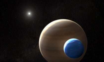 Artist's concept of an exomoon around exoplanet Kepler-1625b. Since debunked, this was originally thought to be one of the first exomoon discoveries. Credit - ESA / Hubble