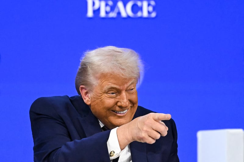 US president Donald Trump speaking at the 'Board of Peace' meeting during the World Economic Forum annual meeting in Davos. Photograph: Fabrice Coffrini/AFP via Getty Images