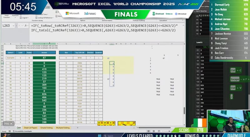 Diarmuid Early competes in the Microsoft Excel World Championship