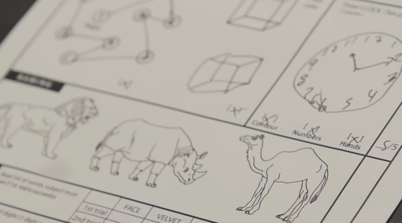 Jimmy Kimmel Live! Close-in shot on Kimmel's cognitive test.