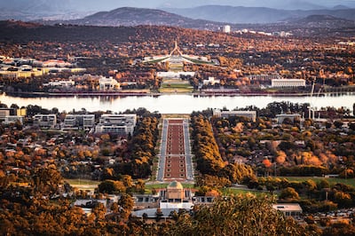 Parliament House and the city of Canberra from Mount Ainslie. Photograph: Gavin Guan/Getty