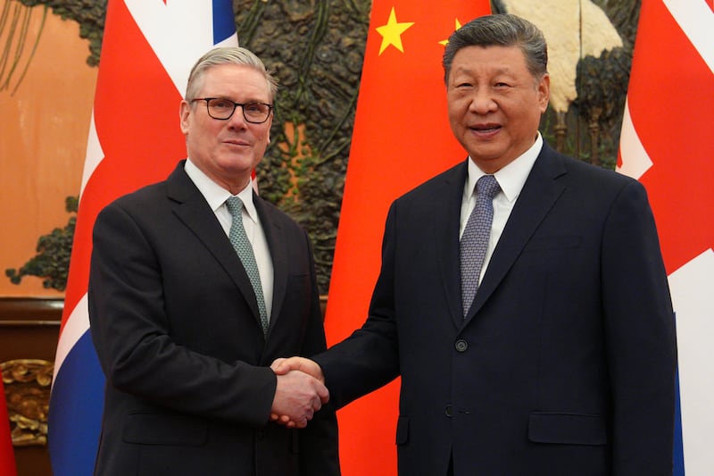 China's president, Xi Jinping, and British prime minister Keir Starmer at the Great Hall of the People in Beijing earlier this week. Photograph: Carl Court/AFP/Getty Images