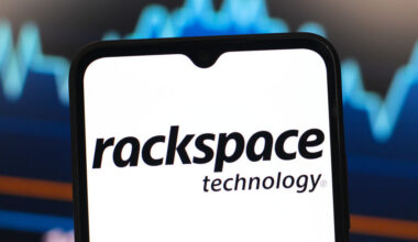In this photo illustration, the Rackspace Technology logo is seen displayed on a smartphone screen
