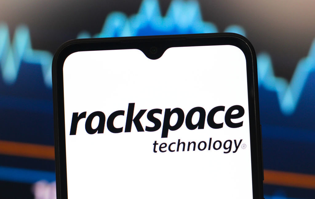 In this photo illustration, the Rackspace Technology logo is seen displayed on a smartphone screen