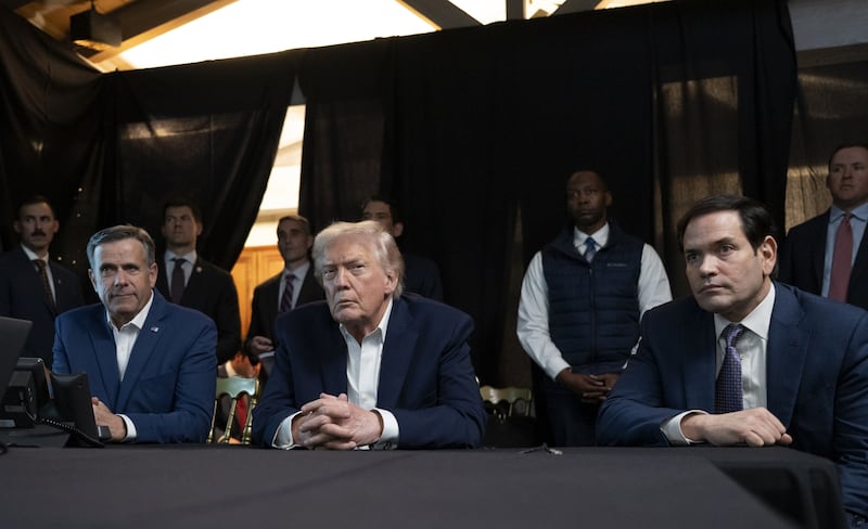 CIA director John Ratcliffe, US president Donald Trump and secretary of state Marco Rubio monitor the military operation in Venezuela from Trump's Mar-a-Lago resort in Florida on Saturday. Photograph: Molly Riley/The White House/Getty