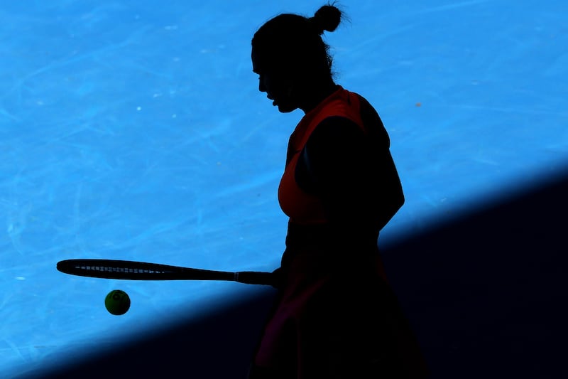Belarus' Aryna Sabalenka stays in the shade as she prepares to serve to USA's Iva Jovic during their quarter-final match at the Australian Open. Photograph: David Gray / AFP via Getty Images