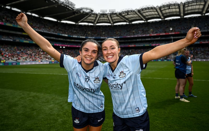 Niamh Crowley (left) and Niamh Donlon after Dublin's win over Meath in last year's All-Ireland final. Photograph: Ramsey Cardy/Sportsfile