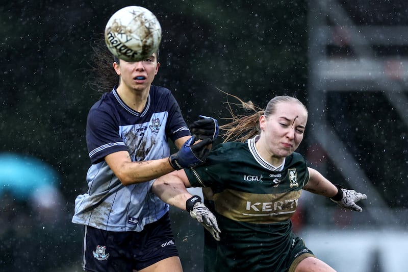 Dublin's Niamh Crowley in action against Kerry's Caoimhe Evans during last weekend's NFL Division 1 fixture. Photograph: Andrew Conan/Inpho