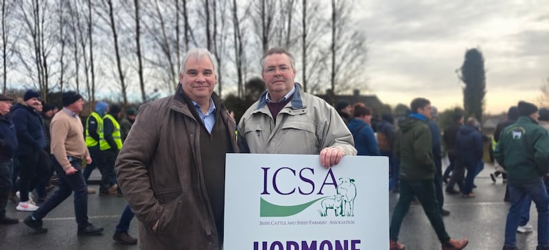 Farmers Paddy Buggy and Seán Sherman at the protest. Photograph: Órla Ryan