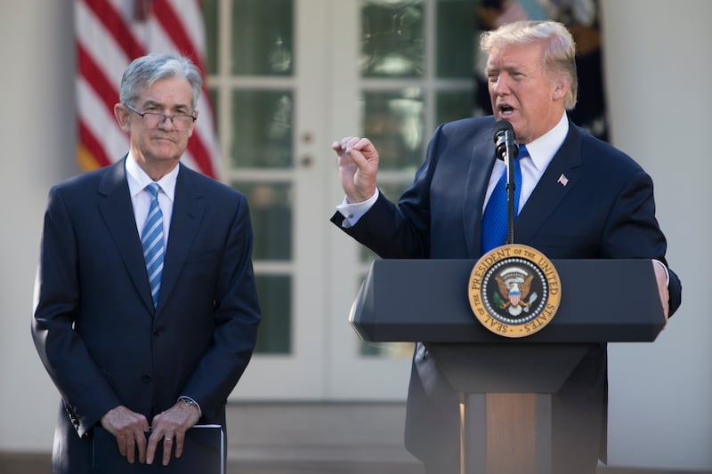 Donald Trump introducing Jerome Powell as his nominee to chair the Federal Reserve in 2017. Photograph: Tom Brenner/New York Times                   