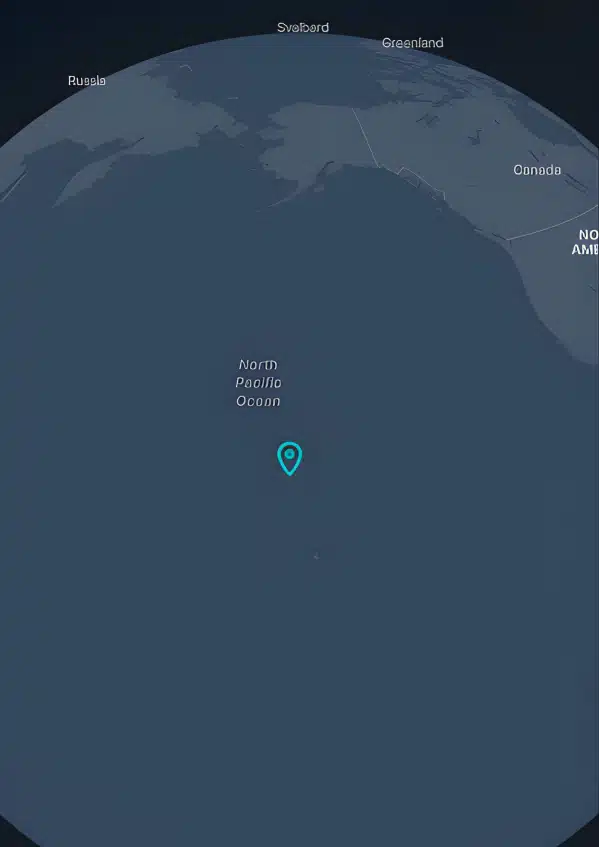 Map Showing The Location Of A Meteor Explosion Captured Over The North Pacific Ocean.