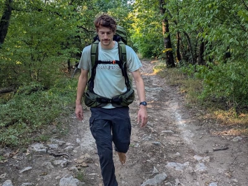 Eamonn Keaveney on his barefoot trek across Europe in an attempt to set a new world record. Photograph: Eamonn Keaveney