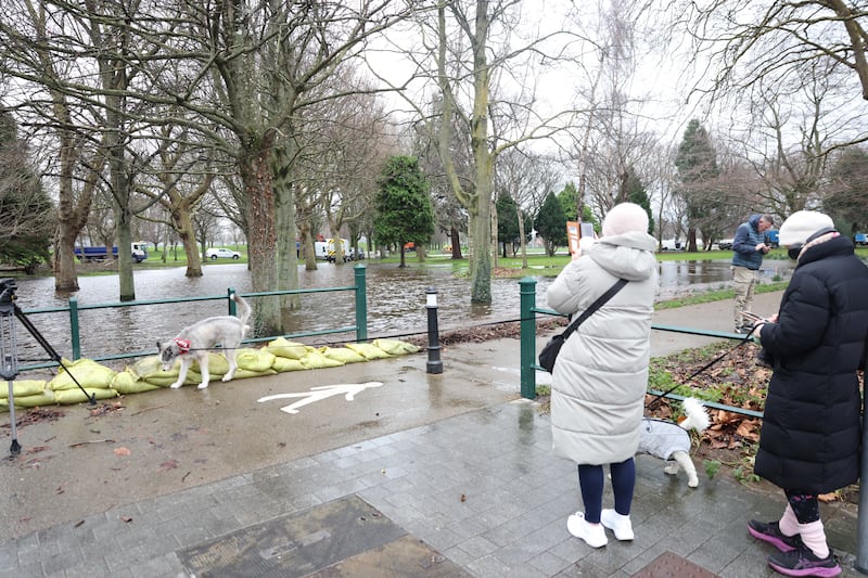 A burst mains water pipe caused flooding in Fairview in Dublin and a yellow weather warning threatened further flooding in the area.  Picture: Enda O'Dowd