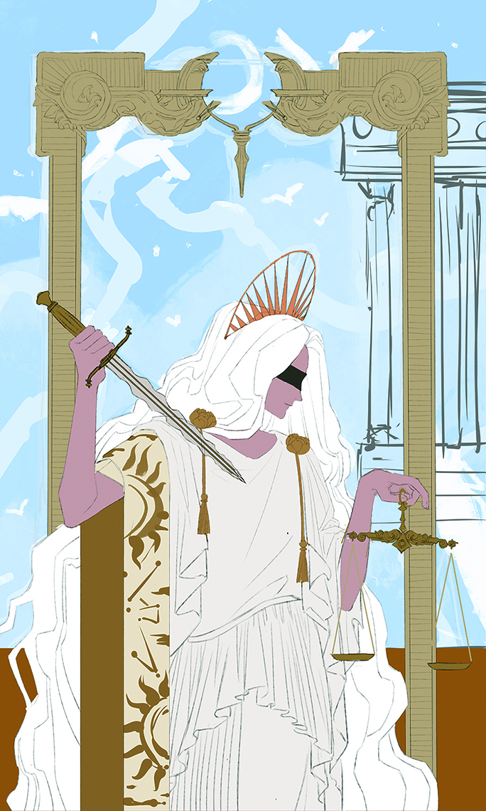 Digital character art showing a female character wearing a crown and holding a dagger