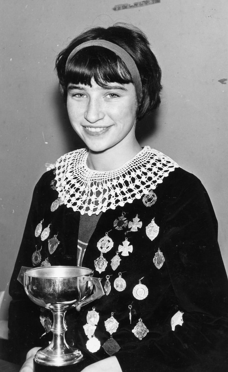 Celia aged 11, an award-winning Irish dancer. 'That crochet collar was made by my grandmother'